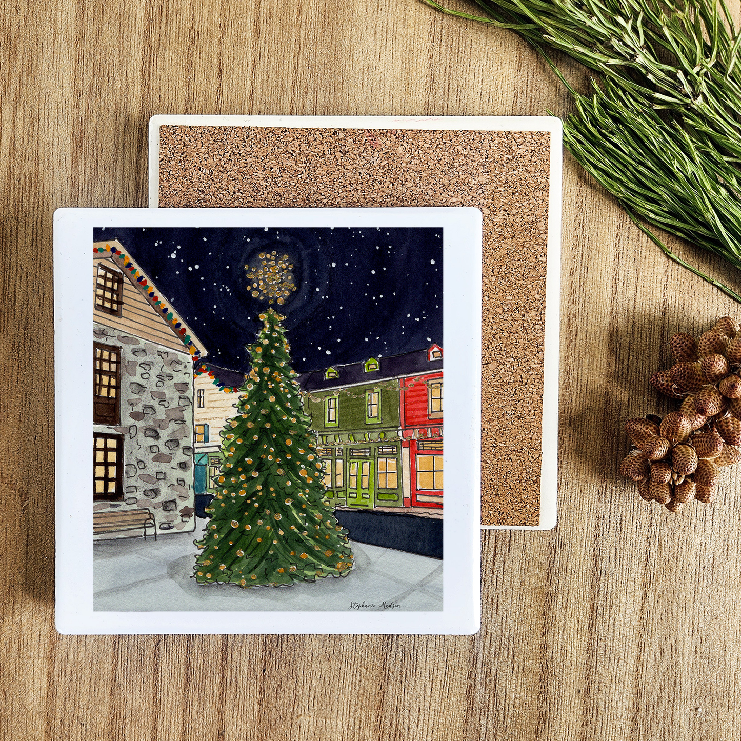 Christmas on Main Street Stone Coasters - set of 2