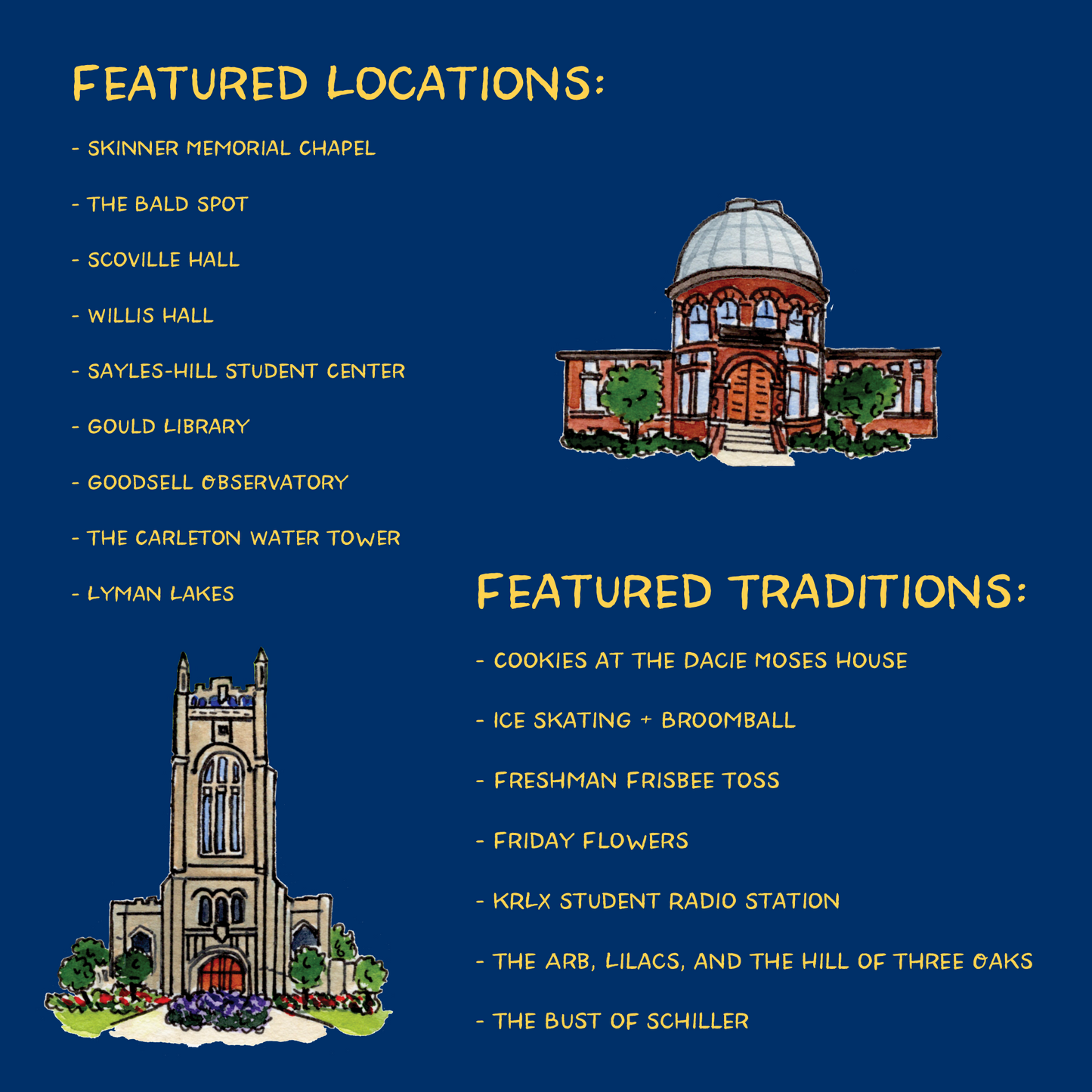 Magnets and Stickers - Illustrated Map of Carleton College - Ships Free