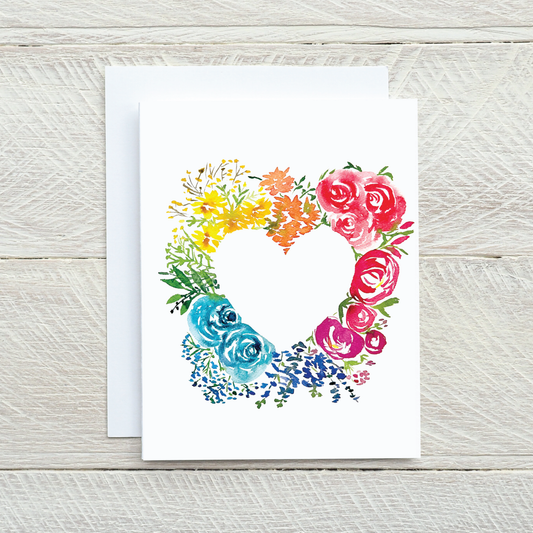 Rainbow Heart Wreath - Note Cards