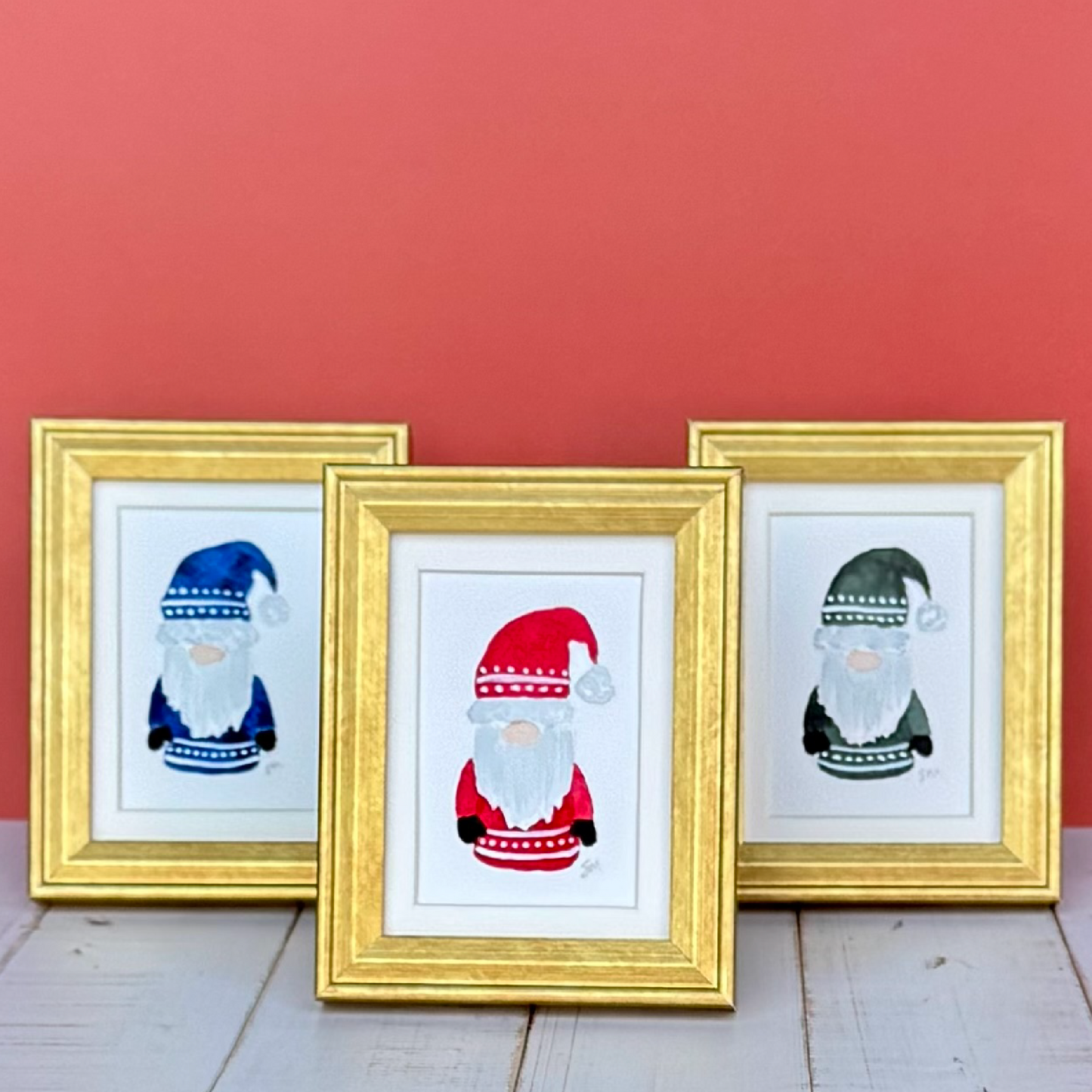 Santa Gnome - framed original mini painting