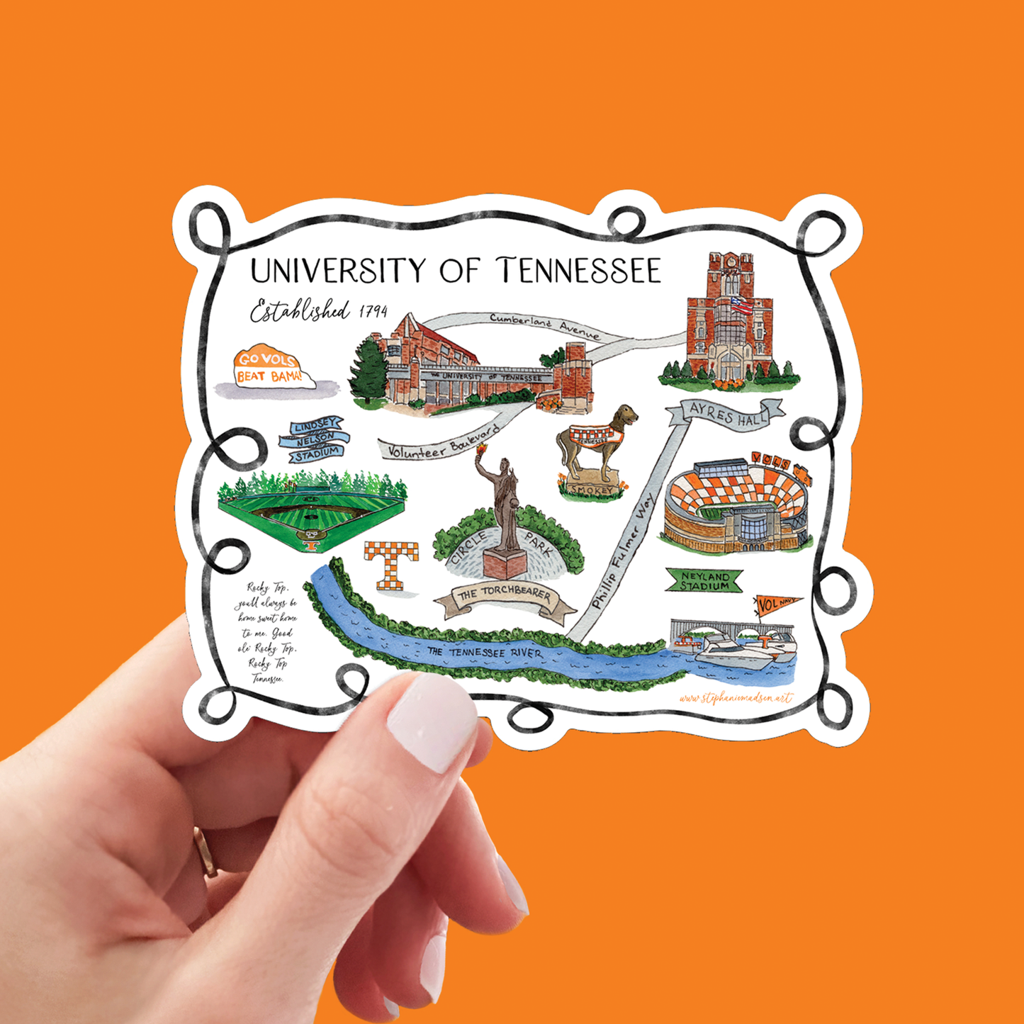 Magnets and Stickers - Illustrated Map of the University of Tennessee Ships Free