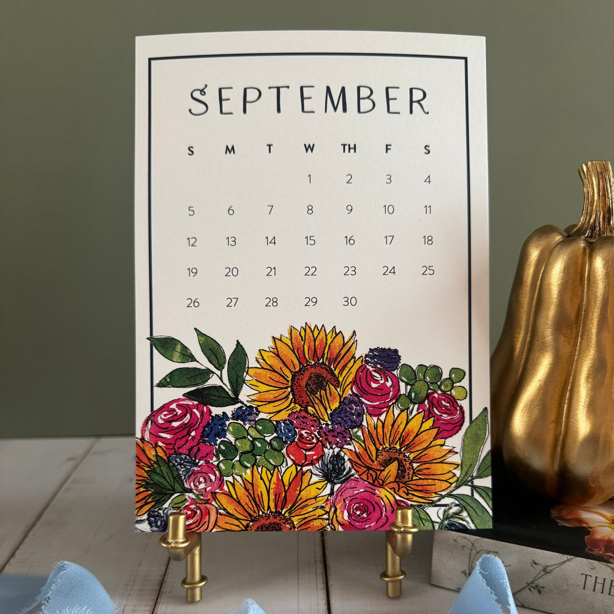 2027 Watercolor Floral Desk Calendar with Gift Box & Optional Easel