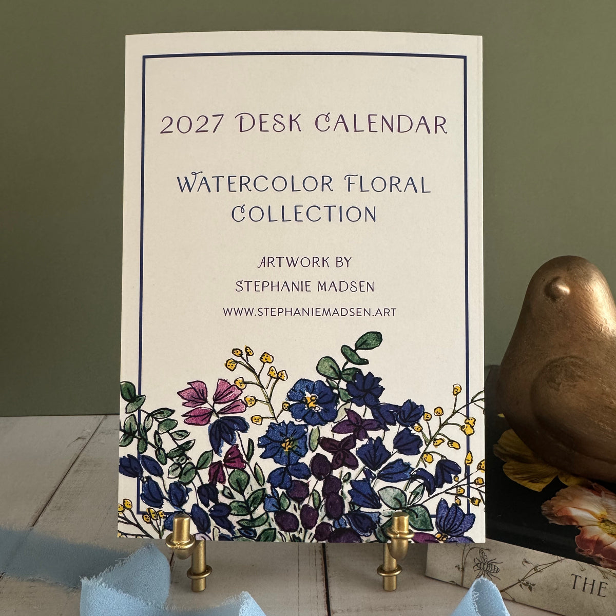 2027 Watercolor Floral Desk Calendar with Gift Box & Optional Easel