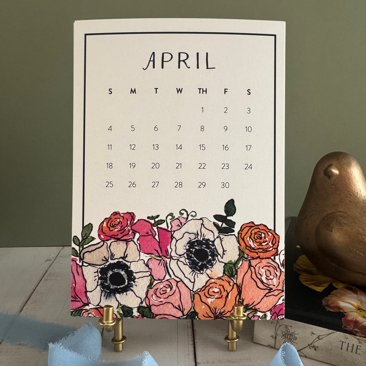 2027 Watercolor Floral Desk Calendar with Gift Box & Optional Easel