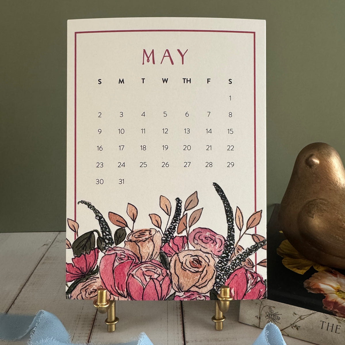 2027 Watercolor Floral Desk Calendar with Gift Box & Optional Easel