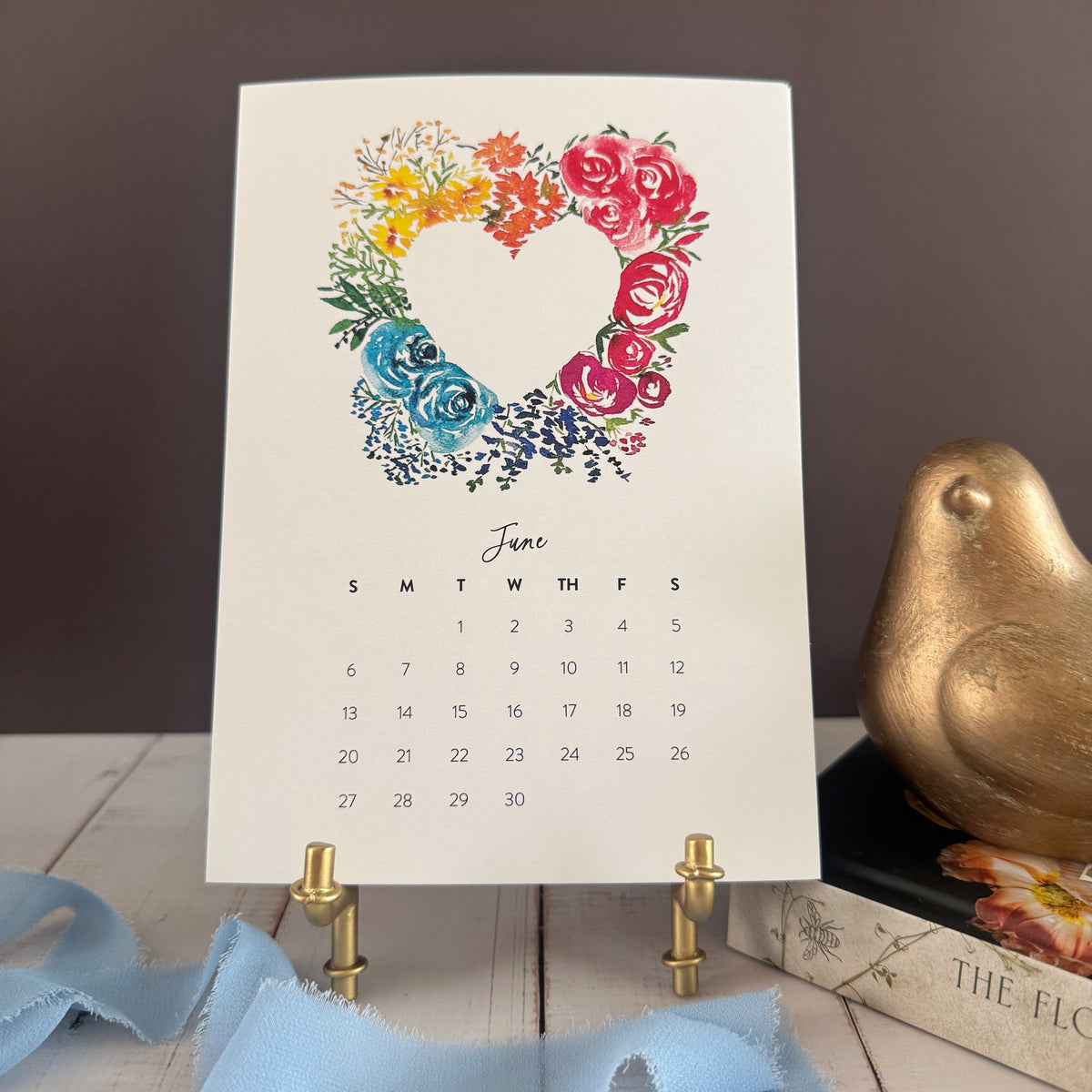 June page with a rainbow floral heart wreath