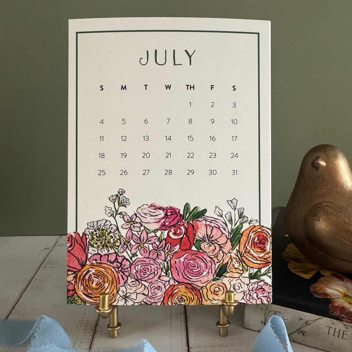 2027 Watercolor Floral Desk Calendar with Gift Box & Optional Easel