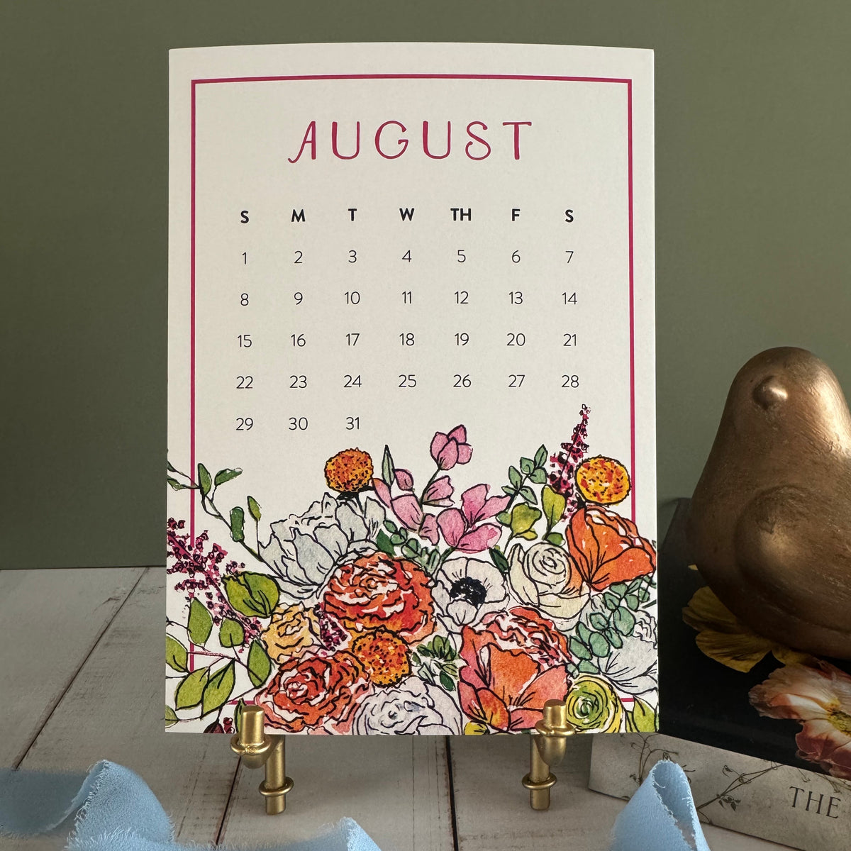 2027 Watercolor Floral Desk Calendar with Gift Box & Optional Easel