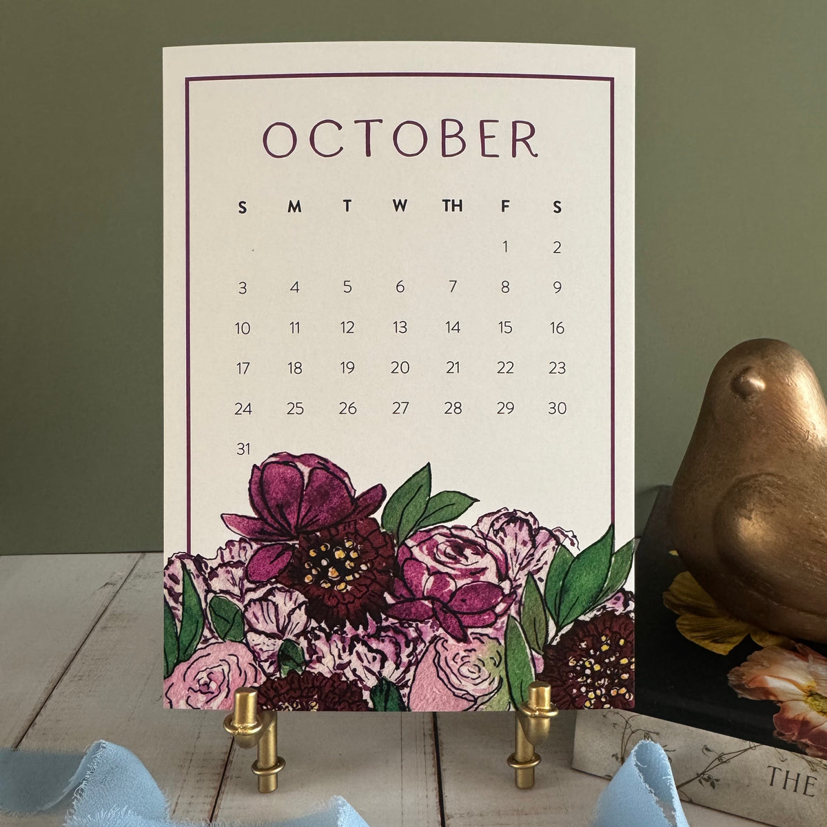 2027 Watercolor Floral Desk Calendar with Gift Box & Optional Easel
