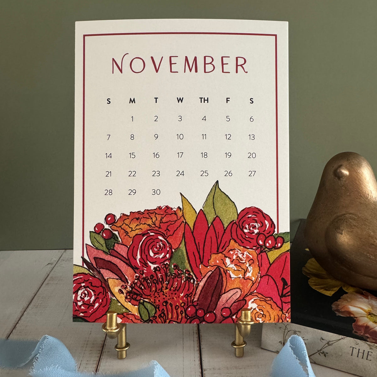 2027 Watercolor Floral Desk Calendar with Gift Box & Optional Easel