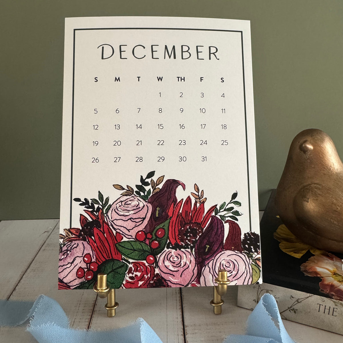 2027 Watercolor Floral Desk Calendar with Gift Box & Optional Easel