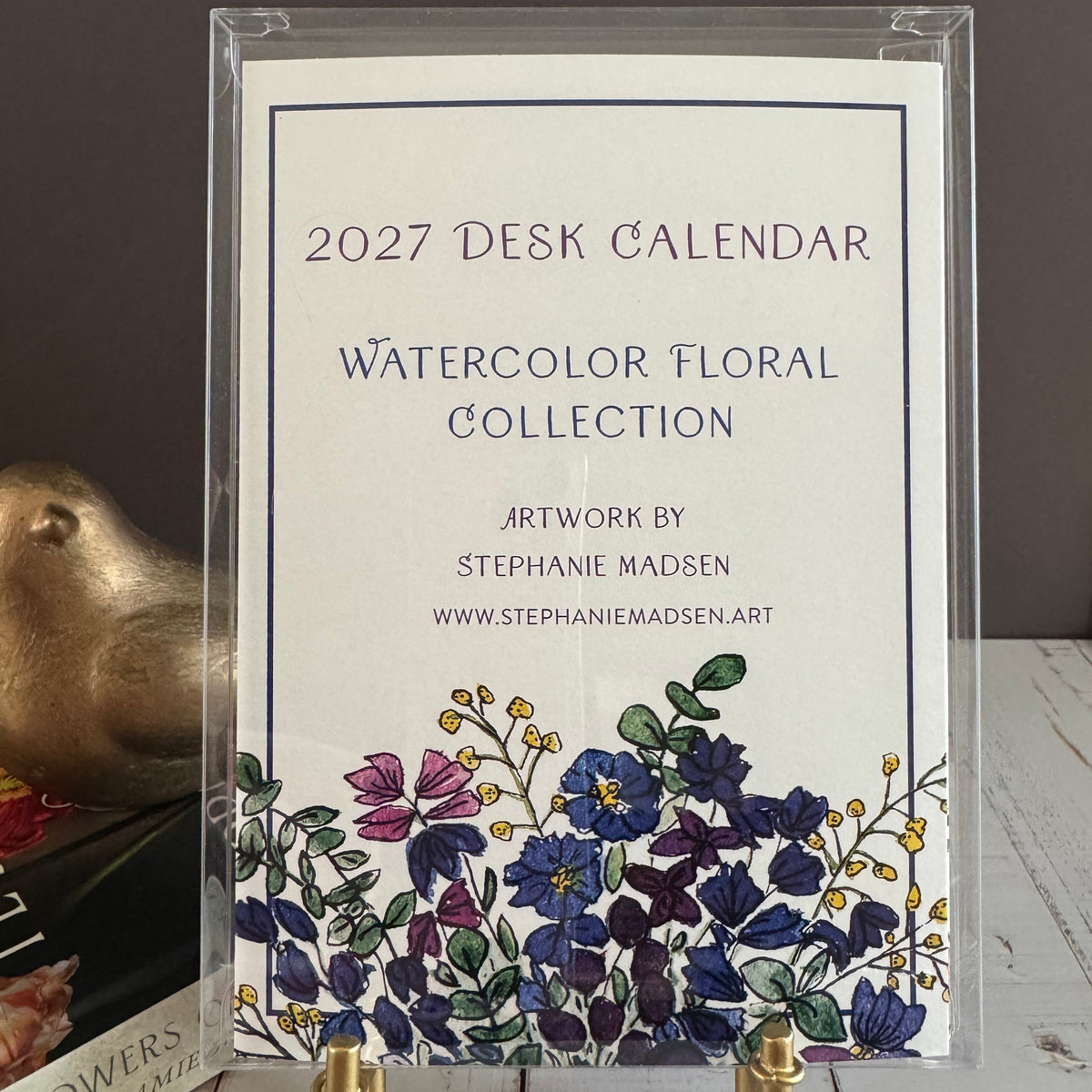 2027 Watercolor Floral Desk Calendar with Gift Box & Optional Easel