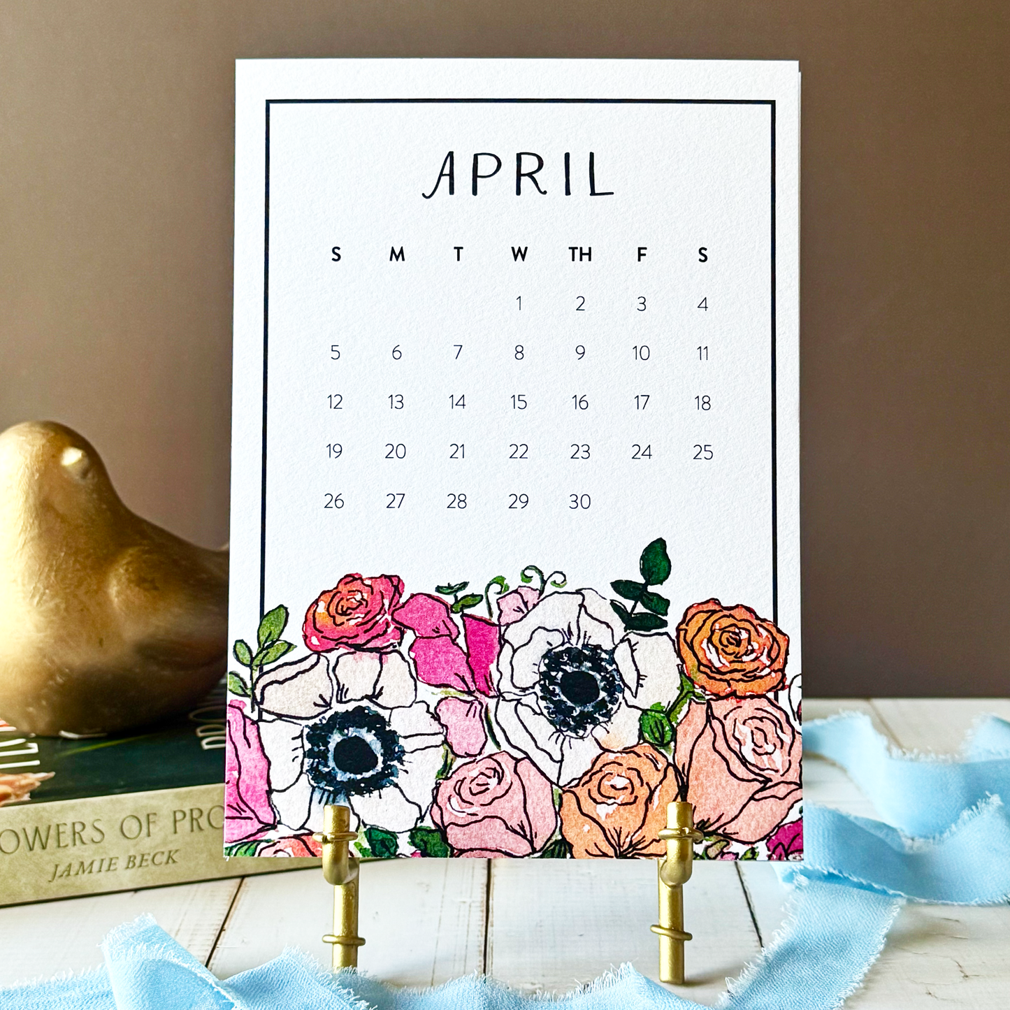 2026 Watercolor Floral Desk Calendar - Optional Easel & Gift Box