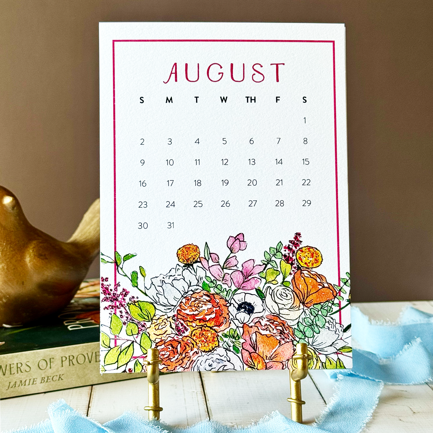 2026 Watercolor Floral Desk Calendar - Optional Easel & Gift Box