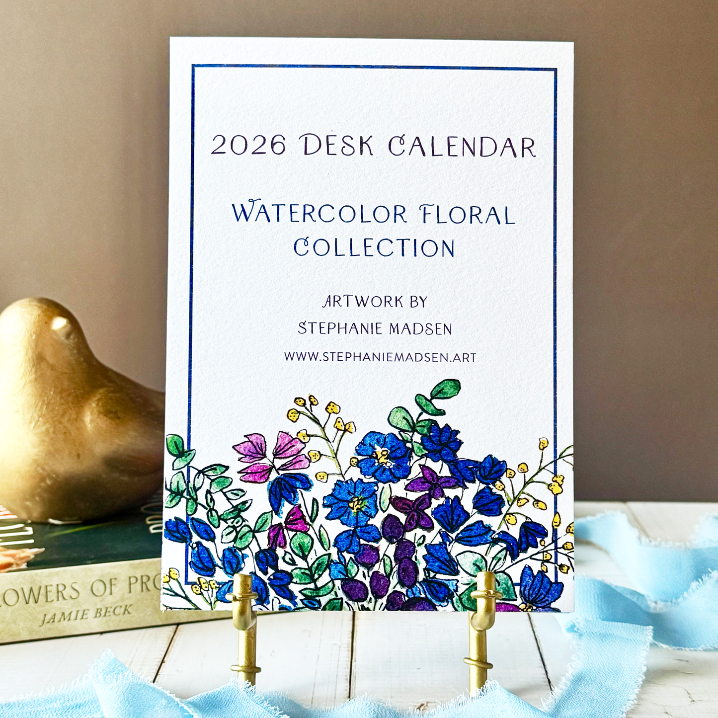 2026 Watercolor Floral Desk Calendar - Optional Easel & Gift Box