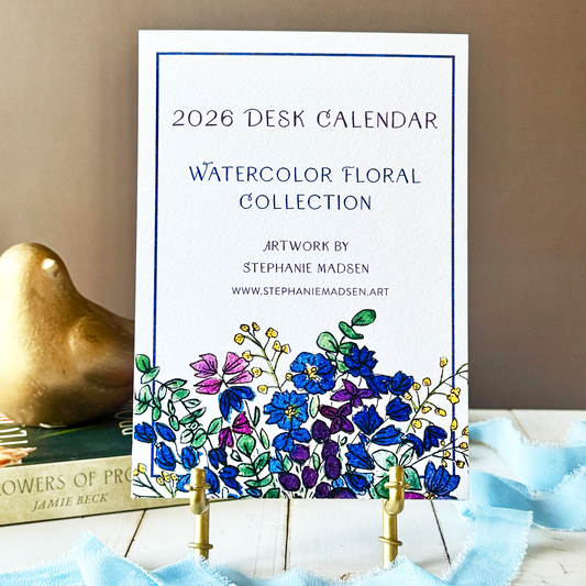 2026 Watercolor Floral Desk Calendar - Optional Easel & Gift Box