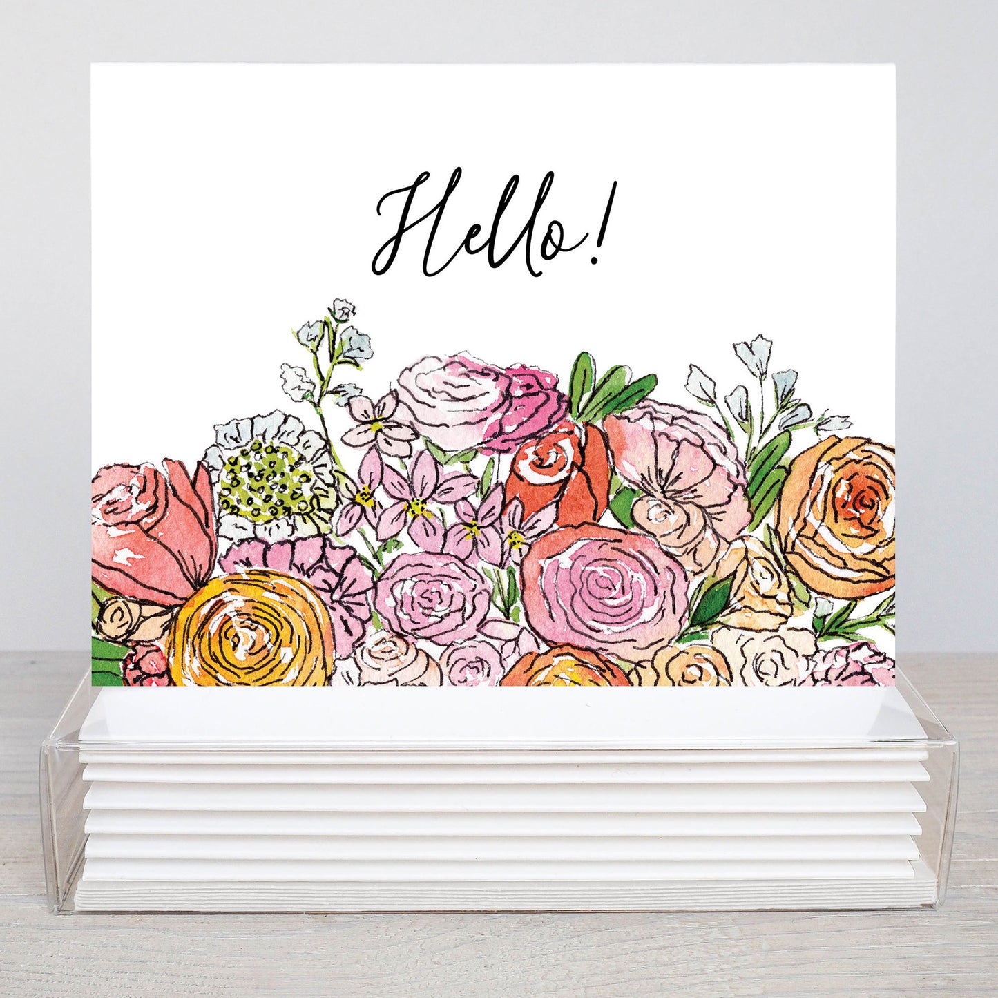 Pink Posy Hello Cards - set of 8