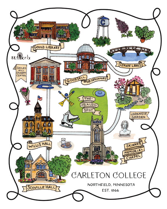 Carleton College - Illustrated Map - option to personalize