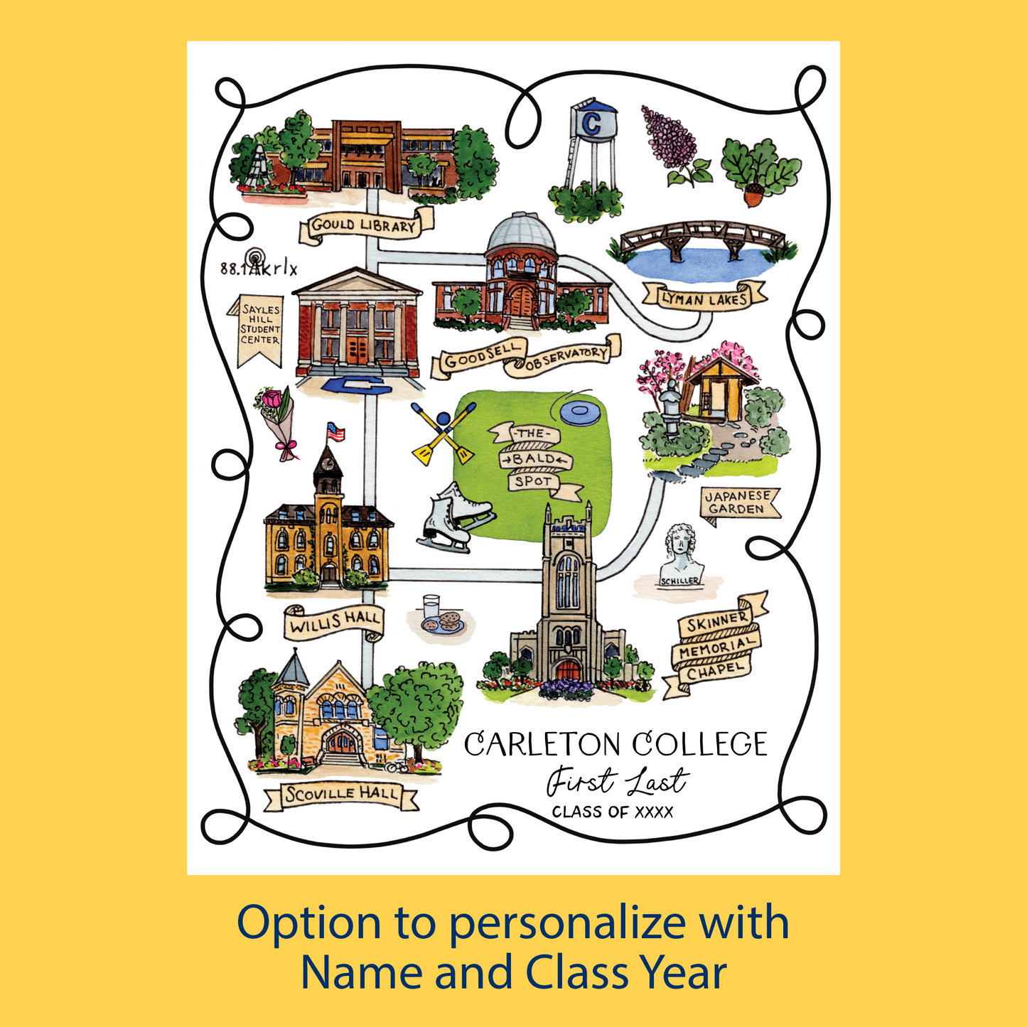 Carleton College - Illustrated Map - option to personalize