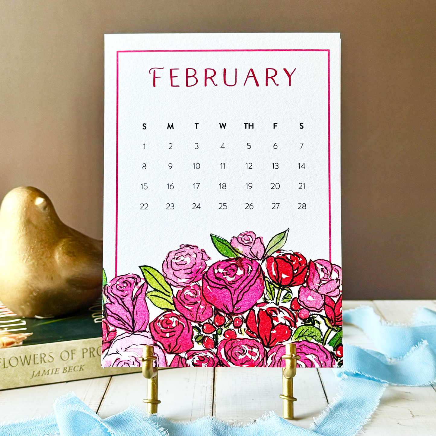 2026 Watercolor Floral Desk Calendar - Optional Easel & Gift Box