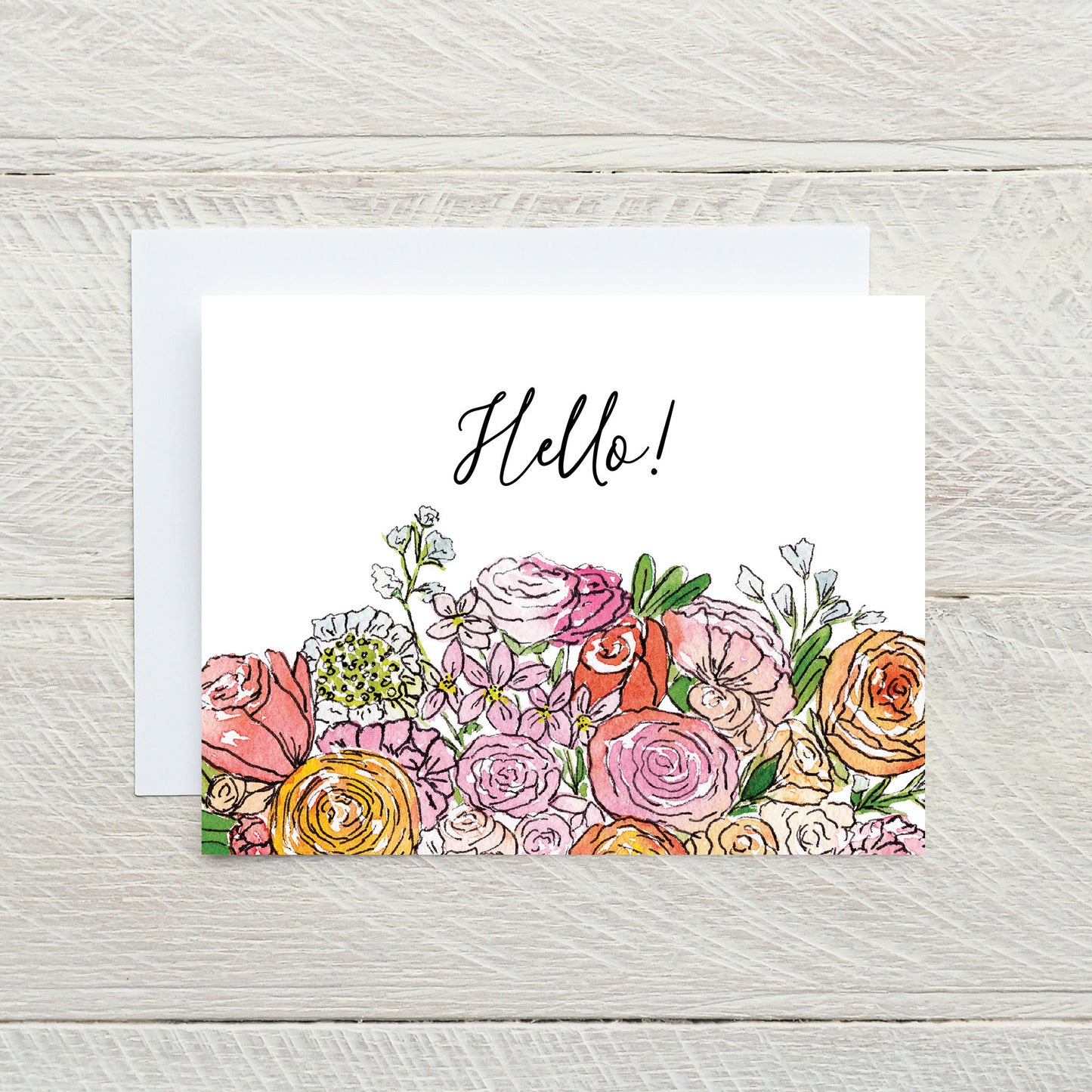 Pink Posy Hello Cards - set of 8