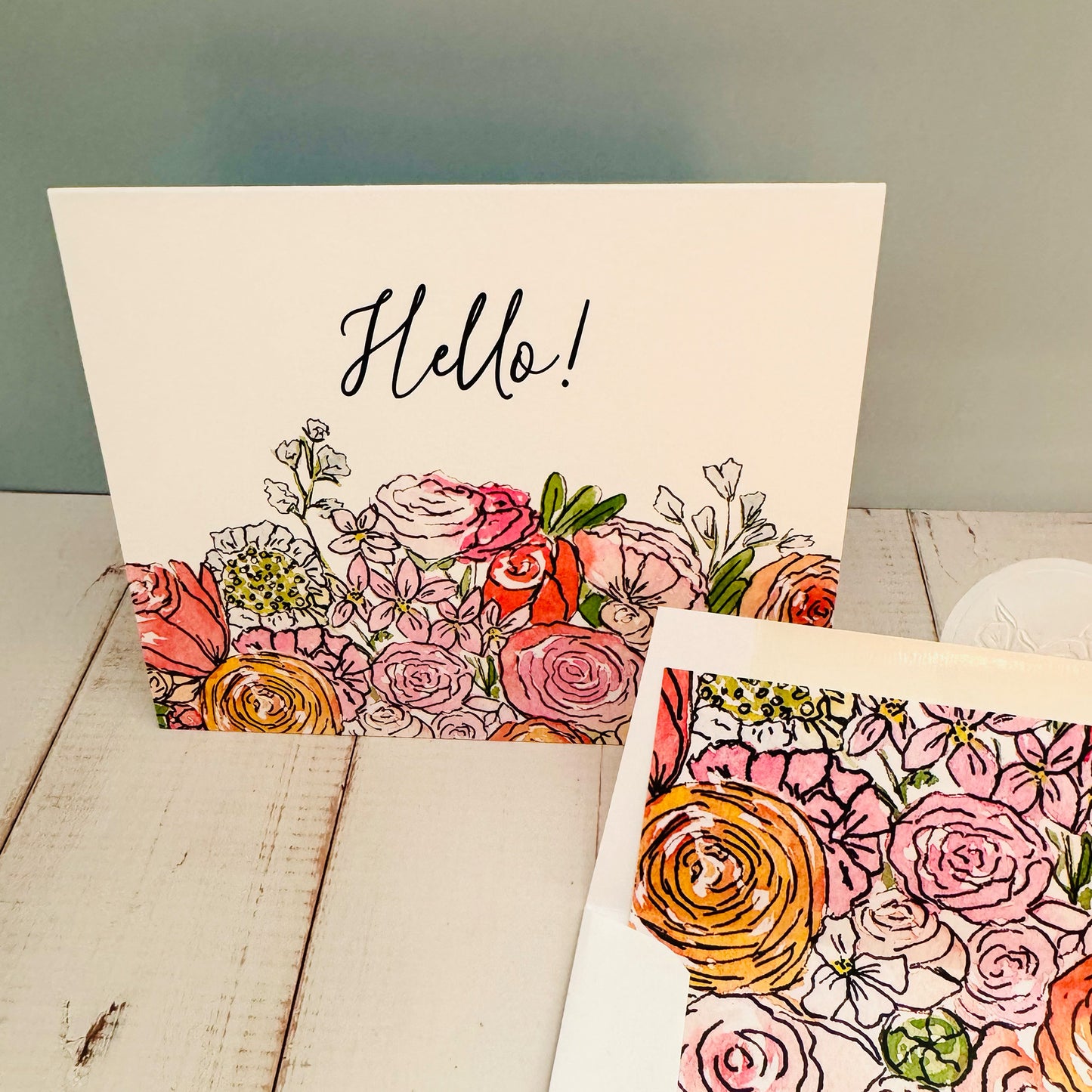 Pink Posy Hello Cards - set of 8