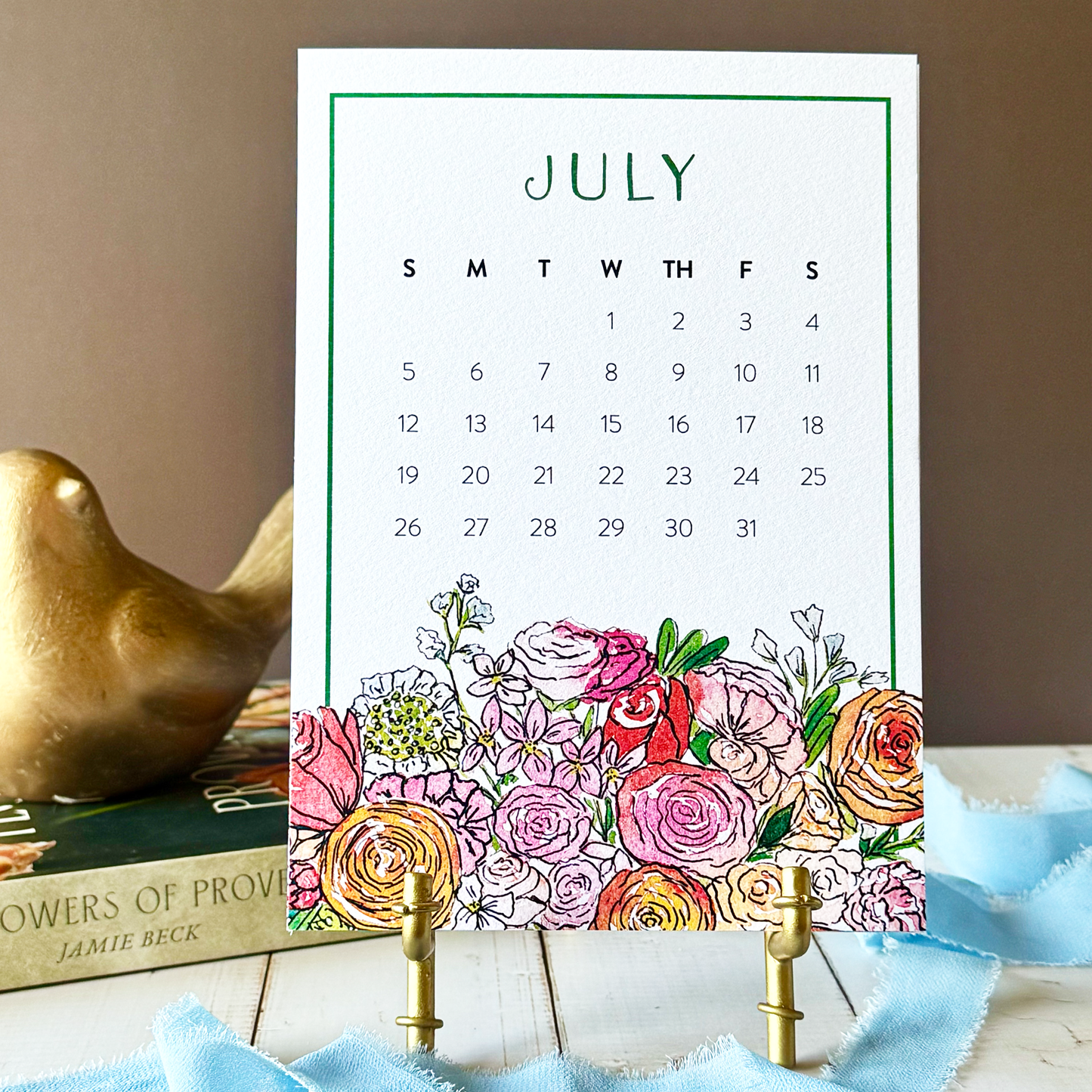2026 Watercolor Floral Desk Calendar - Optional Easel & Gift Box