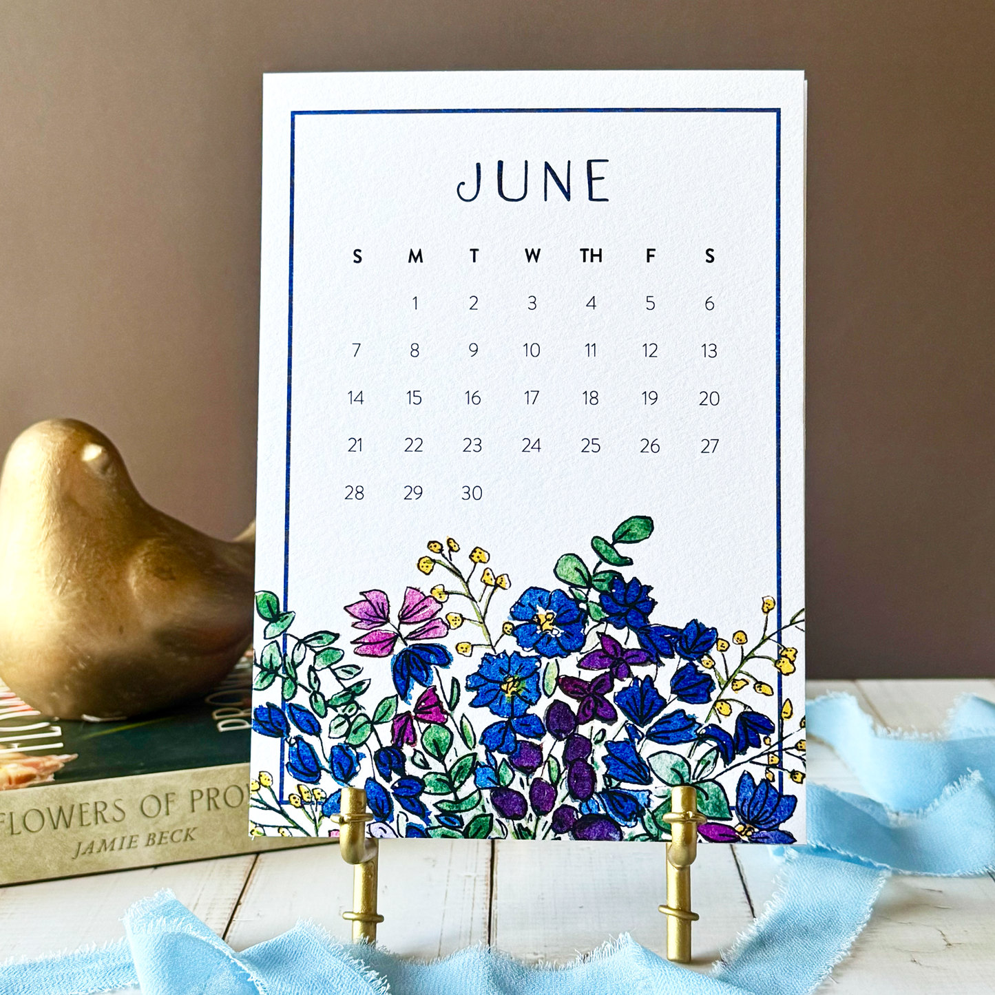 2026 Watercolor Floral Desk Calendar - Optional Easel & Gift Box