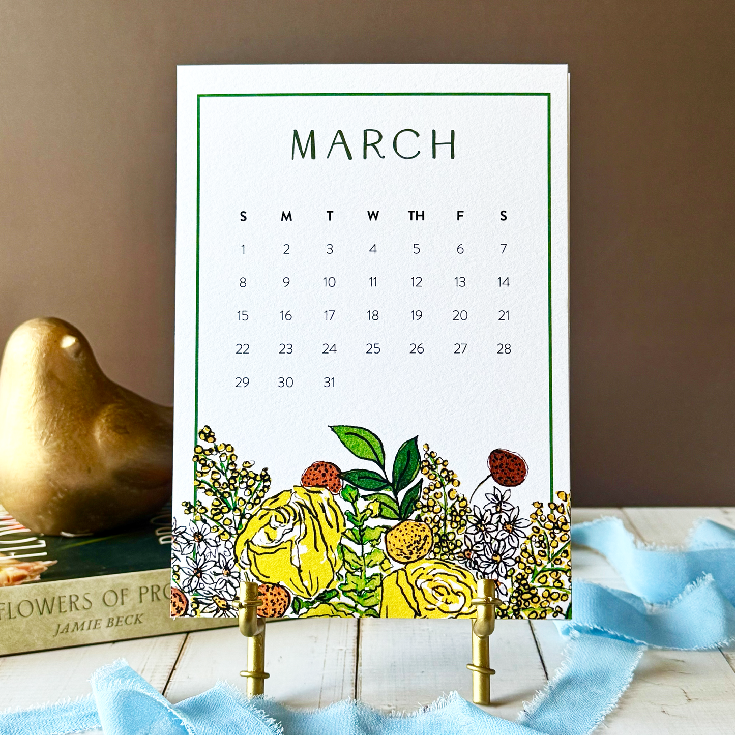 2026 Watercolor Floral Desk Calendar - Optional Easel & Gift Box