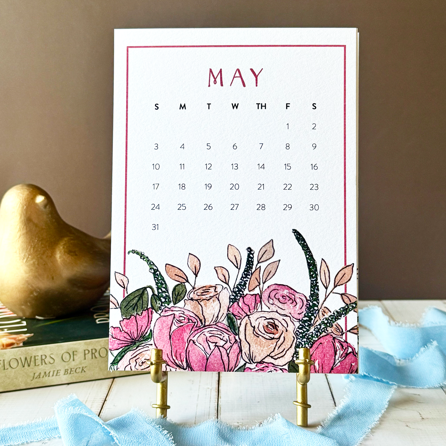 2026 Watercolor Floral Desk Calendar - Optional Easel & Gift Box