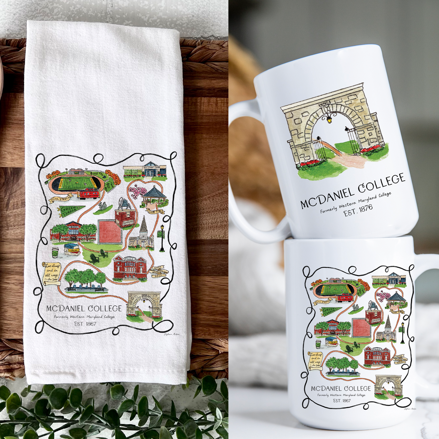 Tea Towel and Mug Bundle - Westminster Maryland or McDaniel College