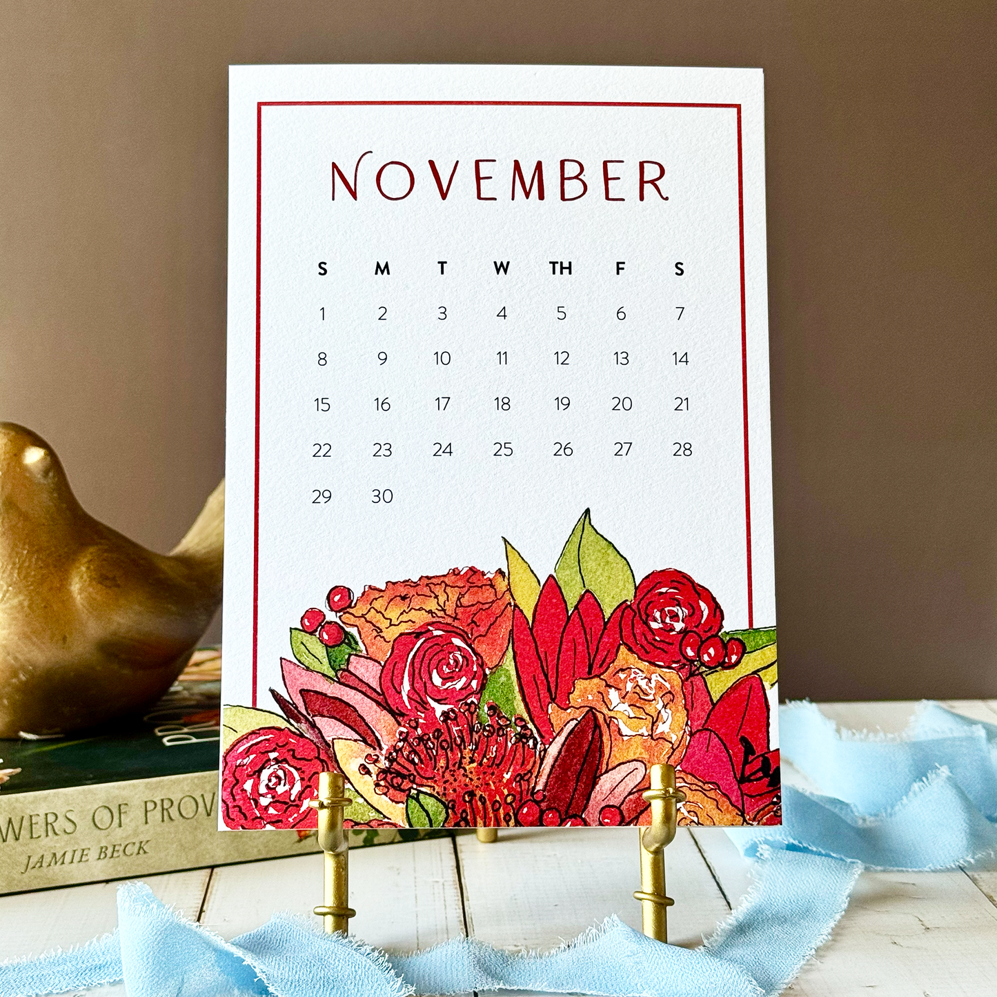 2026 Watercolor Floral Desk Calendar - Optional Easel & Gift Box