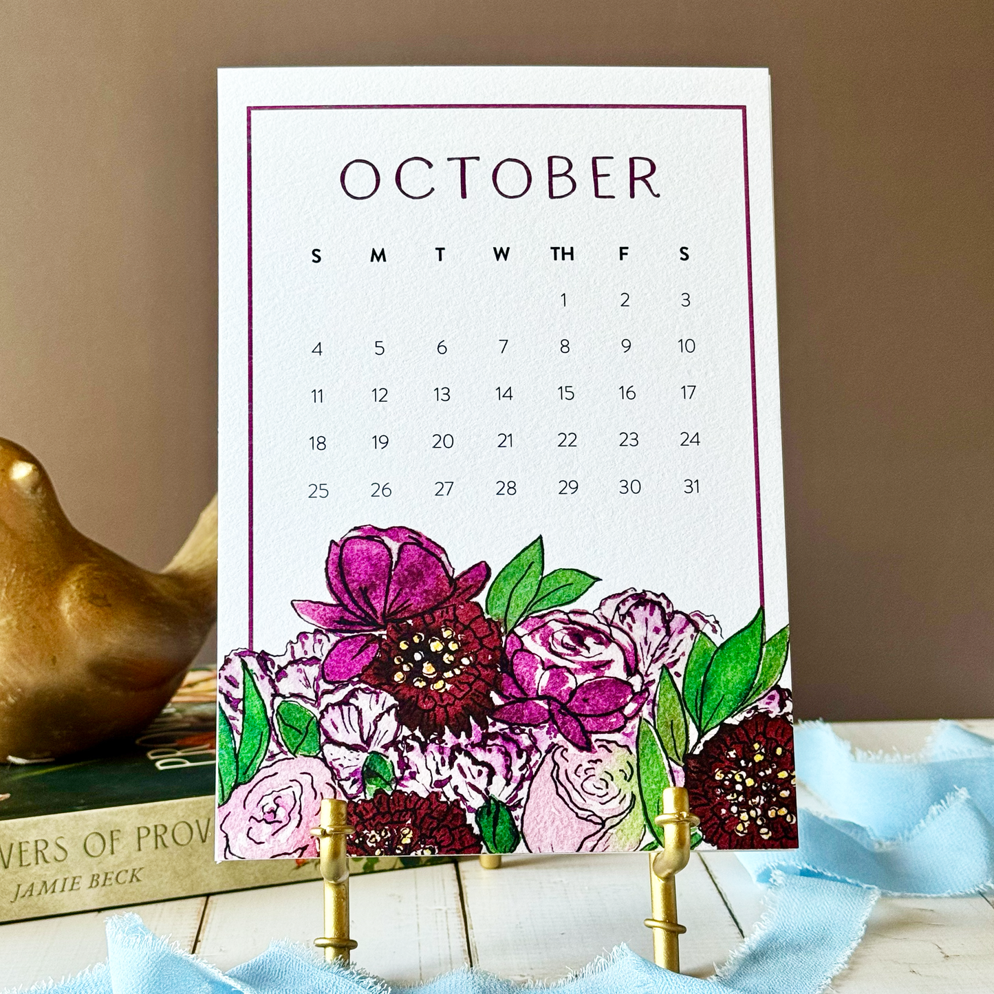 2026 Watercolor Floral Desk Calendar - Optional Easel & Gift Box