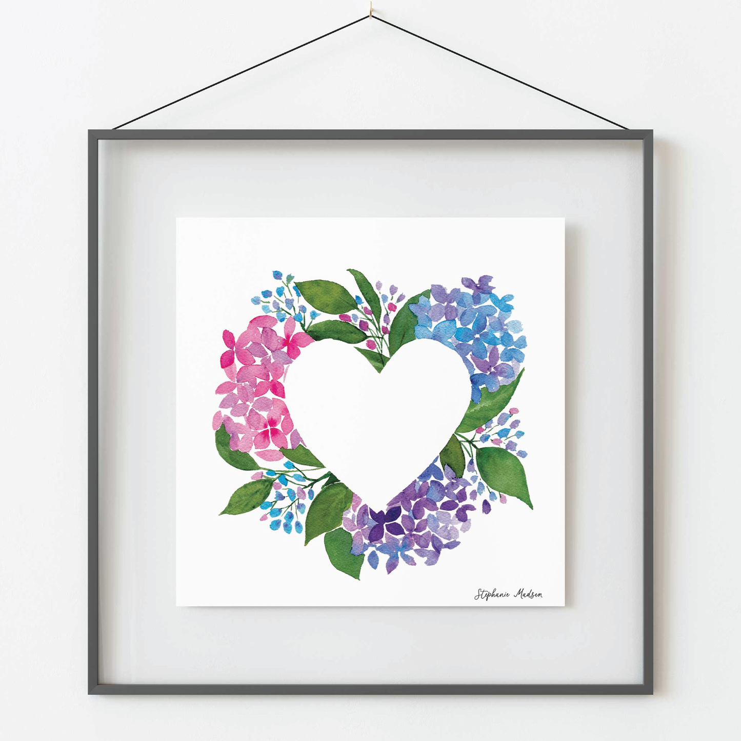 Hydrangea Heart Wreath - Art Print