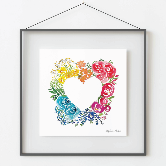 Rainbow Heart Wreath - Art Print
