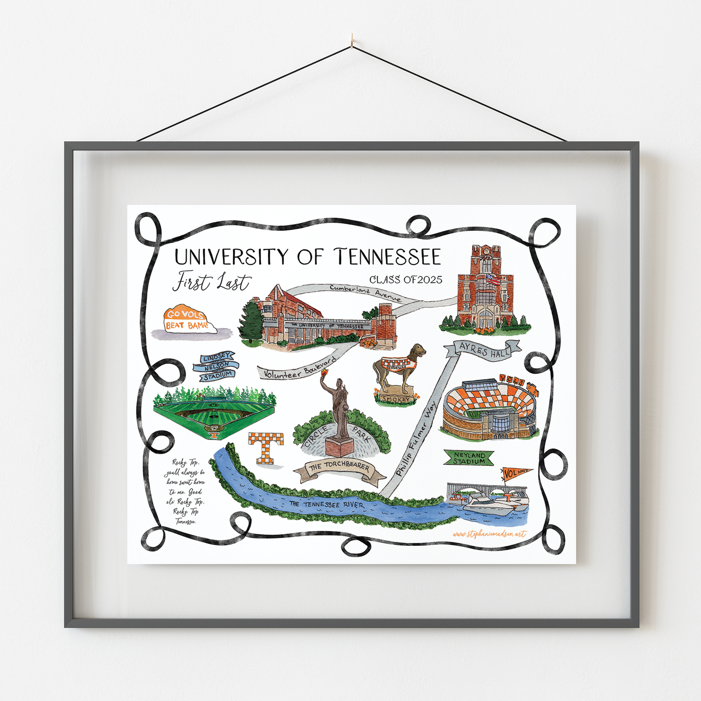 University of Tennessee - Illustrated Map - option to personalize