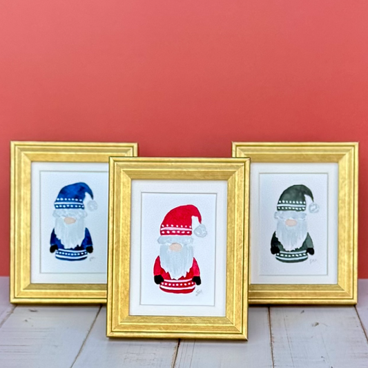 Santa Gnome - framed original mini painting