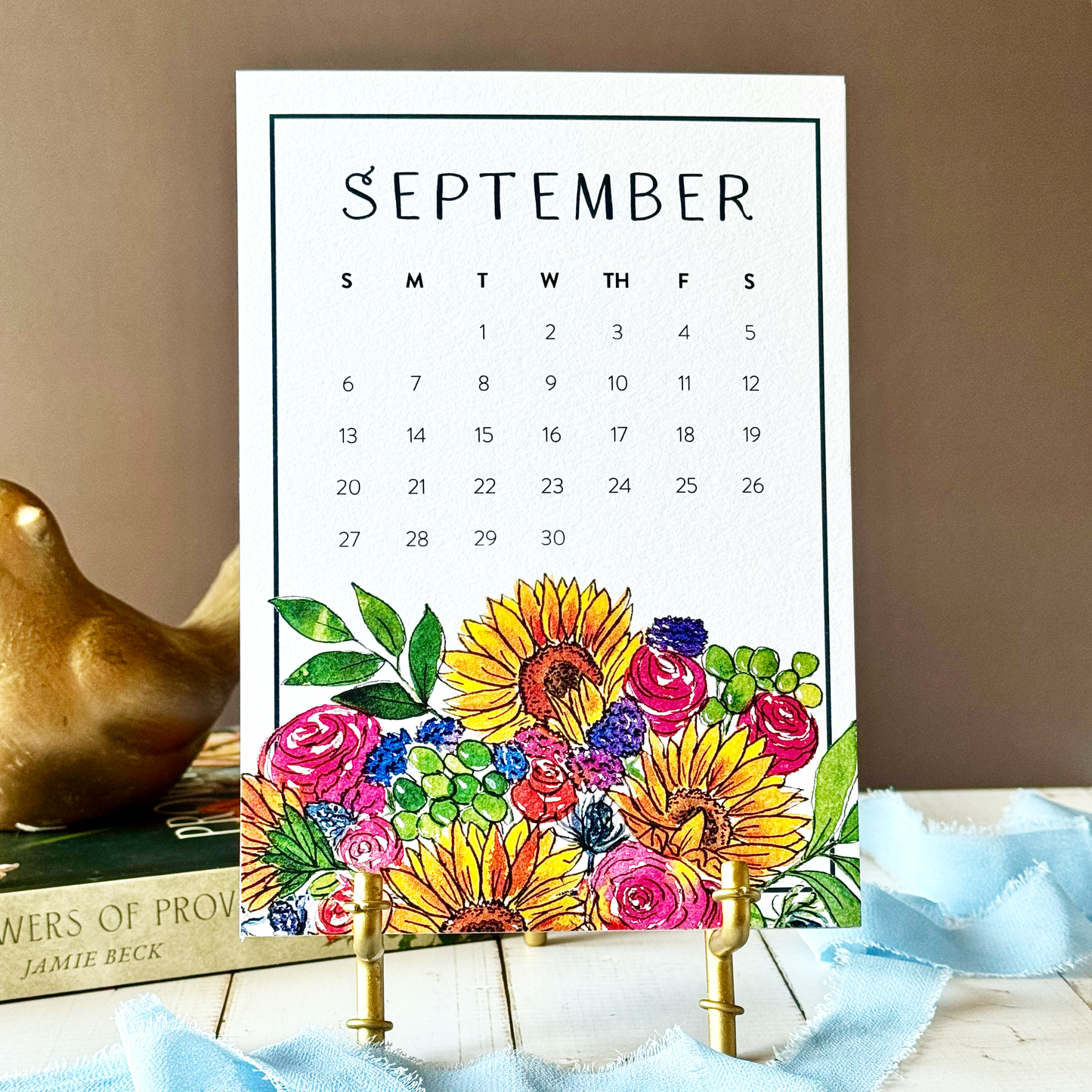 2026 Watercolor Floral Desk Calendar - Optional Easel & Gift Box