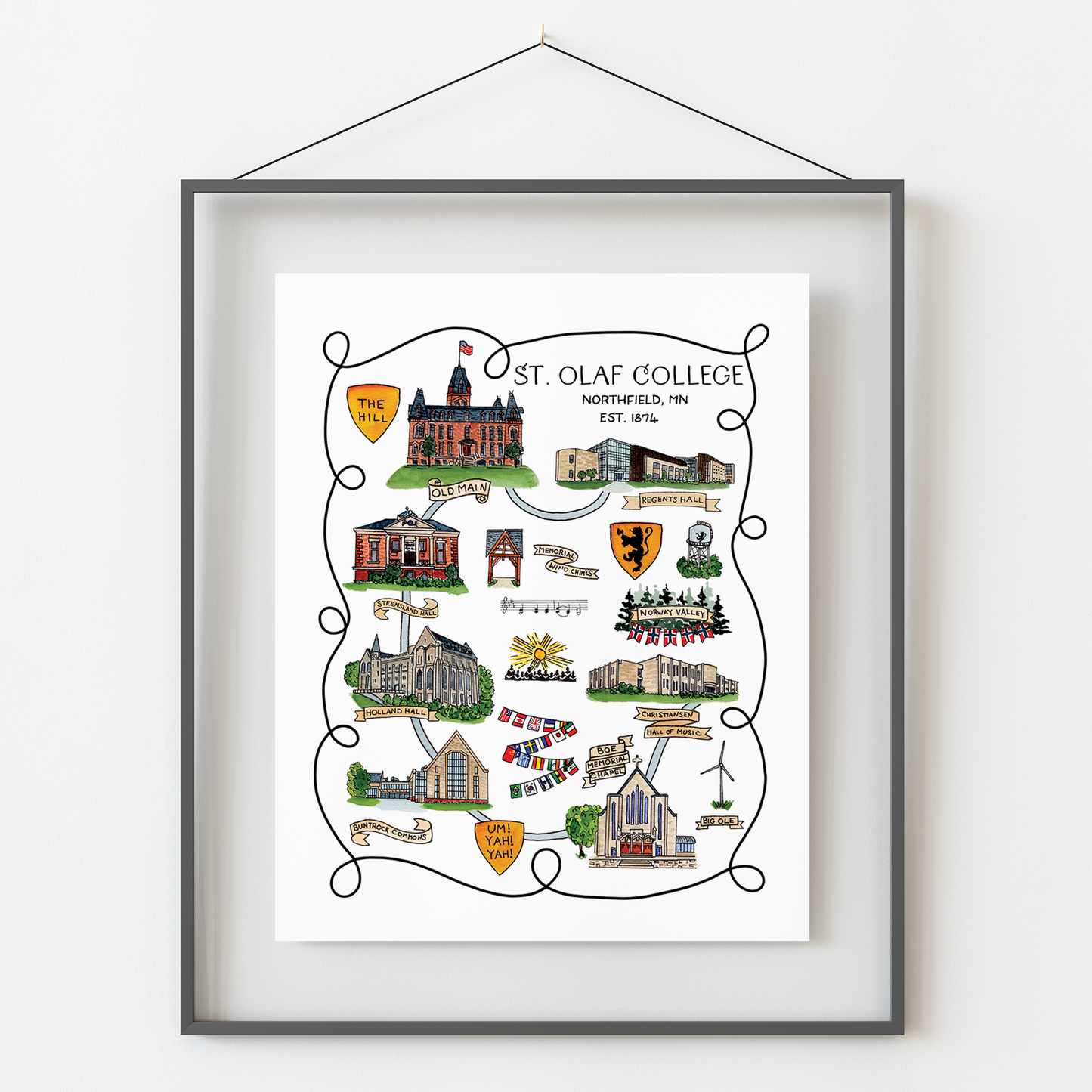St. Olaf College Illustrated Map - Option to Personalize