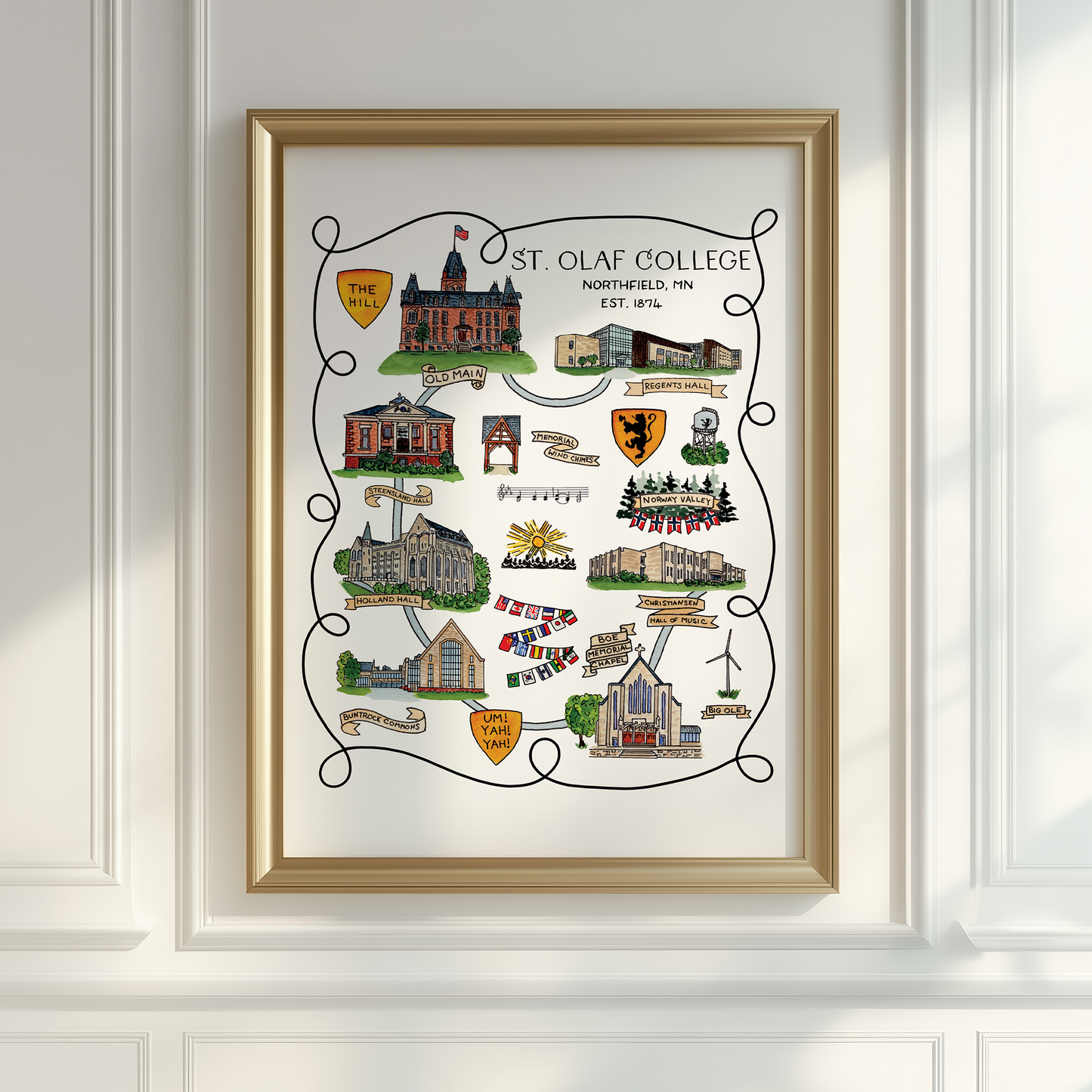 St. Olaf College Illustrated Map - Option to Personalize