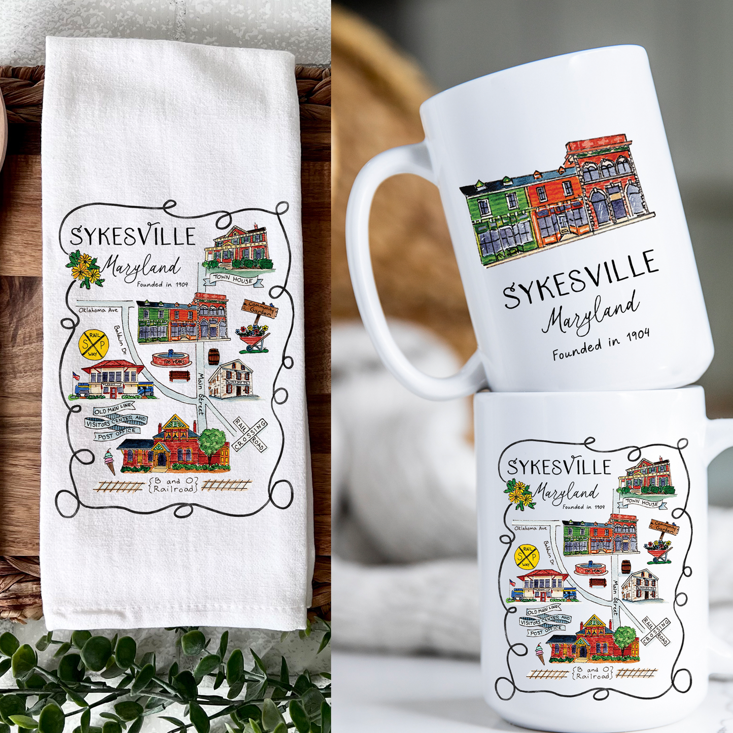 Tea Towel and Mug Gift Set - Sykesville, Maryland
