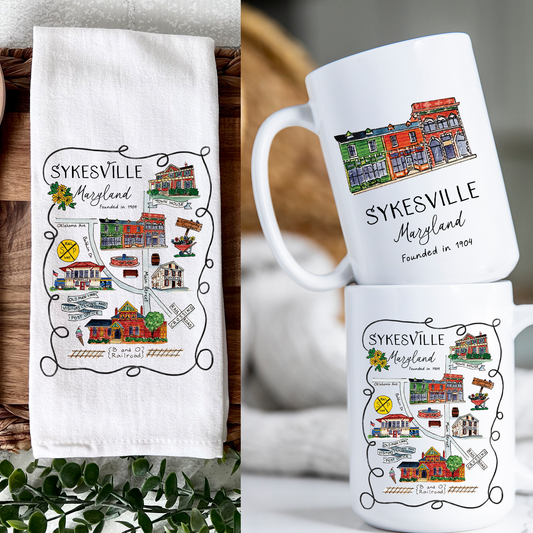 Tea Towel and Mug Gift Set - Sykesville, Maryland