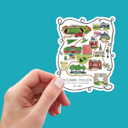Magnets and Stickers - Illustrated Map of McDaniel College - Ships Free