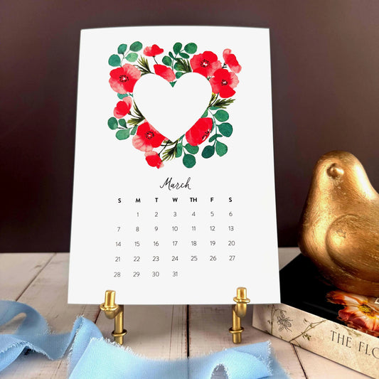 2027 Watercolor Heart Wreath Desk Calendar with Stand | Monthly Floral Art | Artist Made | Gift Box | A Heartfelt Year